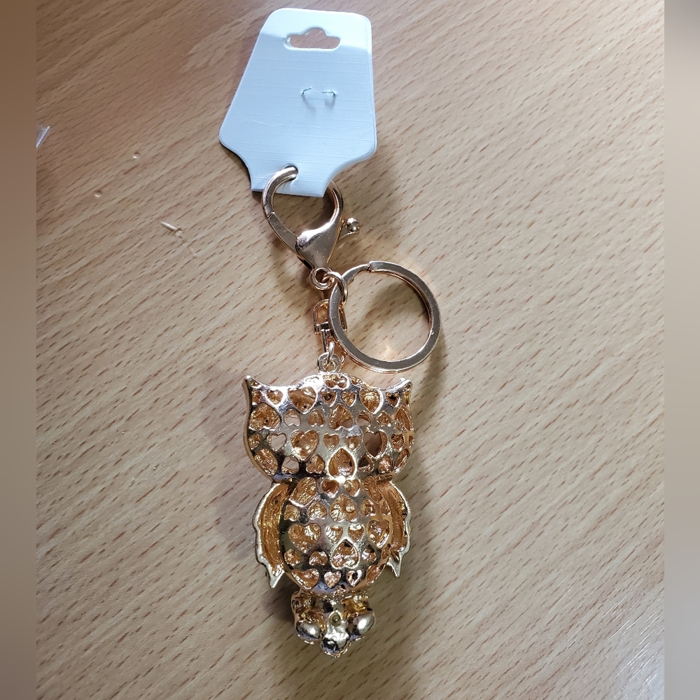 Owl Turquoise Rhinestone Studded Keychain - Picture 4 of 5